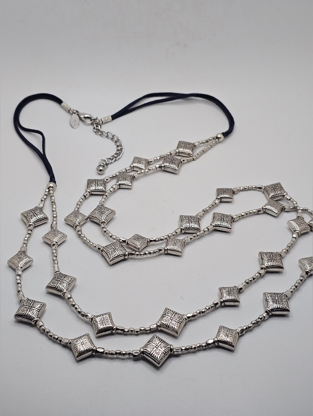 Vtg Chico's Layered Silvertone Geometric Layered Necklace